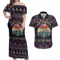 Santa Claus On Mountain Bike Couples Matching Off Shoulder Maxi Dress and Hawaiian Shirt Christmas Gifts DT04 - Wonder Print Shop