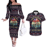 Santa Claus On Mountain Bike Couples Matching Off The Shoulder Long Sleeve Dress and Hawaiian Shirt Christmas Gifts DT04 - Wonder Print Shop