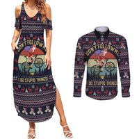 Santa Claus On Mountain Bike Couples Matching Summer Maxi Dress and Long Sleeve Button Shirt Christmas Gifts DT04 - Wonder Print Shop