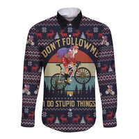 Santa Claus On Mountain Bike Long Sleeve Button Shirt Christmas Gifts DT04 - Wonder Print Shop