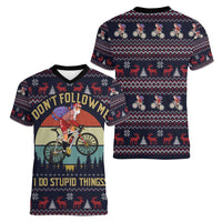 Santa Claus On Mountain Bike Women V-Neck T-Shirt Christmas Gifts DT04 - Wonder Print Shop
