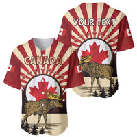 Personalized Canada Maple Leaf Baseball Jersey Moose And Forest Retro Style