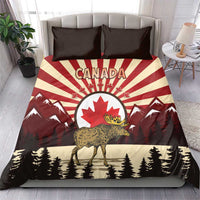 Personalized Canada Maple Leaf Bedding Set Moose And Forest Retro Style