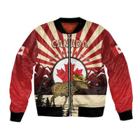 Personalized Canada Maple Leaf Bomber Jacket Moose And Forest Retro Style