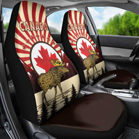 Personalized Canada Maple Leaf Car Seat Cover Moose And Forest Retro Style