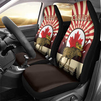 Personalized Canada Maple Leaf Car Seat Cover Moose And Forest Retro Style