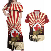 Personalized Canada Maple Leaf Couples Matching Off Shoulder Maxi Dress and Hawaiian Shirt Moose And Forest Retro Style