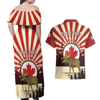 Personalized Canada Maple Leaf Couples Matching Off Shoulder Maxi Dress and Hawaiian Shirt Moose And Forest Retro Style