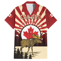Personalized Canada Maple Leaf Family Matching Off The Shoulder Long Sleeve Dress and Hawaiian Shirt Moose And Forest Retro Style