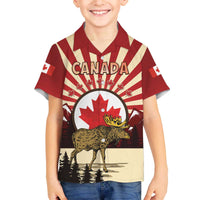 Personalized Canada Maple Leaf Family Matching Off The Shoulder Long Sleeve Dress and Hawaiian Shirt Moose And Forest Retro Style