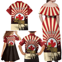 Personalized Canada Maple Leaf Family Matching Off Shoulder Maxi Dress and Hawaiian Shirt Moose And Forest Retro Style