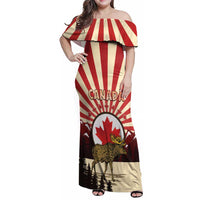 Personalized Canada Maple Leaf Family Matching Off Shoulder Maxi Dress and Hawaiian Shirt Moose And Forest Retro Style