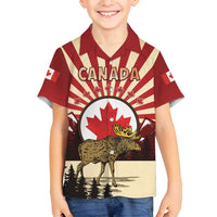 Personalized Canada Maple Leaf Family Matching Off Shoulder Short Dress and Hawaiian Shirt Moose And Forest Retro Style