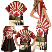 Personalized Canada Maple Leaf Family Matching Short Sleeve Bodycon Dress and Hawaiian Shirt Moose And Forest Retro Style