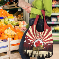 Personalized Canada Maple Leaf Grocery Bag Moose And Forest Retro Style