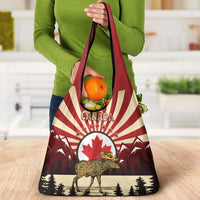 Personalized Canada Maple Leaf Grocery Bag Moose And Forest Retro Style