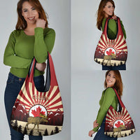 Personalized Canada Maple Leaf Grocery Bag Moose And Forest Retro Style
