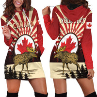 Personalized Canada Maple Leaf Hoodie Dress Moose And Forest Retro Style