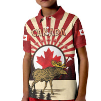 Personalized Canada Maple Leaf Kid Polo Shirt Moose And Forest Retro Style