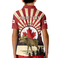 Personalized Canada Maple Leaf Kid Polo Shirt Moose And Forest Retro Style
