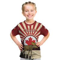 Personalized Canada Maple Leaf Kid T Shirt Moose And Forest Retro Style