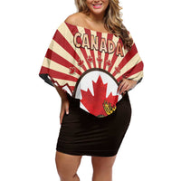 Personalized Canada Maple Leaf Off Shoulder Short Dress Moose And Forest Retro Style