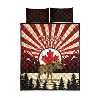 Personalized Canada Maple Leaf Quilt Bed Set Moose And Forest Retro Style
