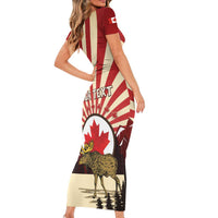 Personalized Canada Maple Leaf Short Sleeve Bodycon Dress Moose And Forest Retro Style