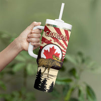 Personalized Canada Maple Leaf Tumbler With Handle Moose And Forest Retro Style