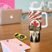 Personalized Canada Maple Leaf Tumbler With Handle Moose And Forest Retro Style