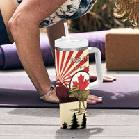 Personalized Canada Maple Leaf Tumbler With Handle Moose And Forest Retro Style