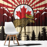 Personalized Canada Maple Leaf Window Curtain Moose And Forest Retro Style