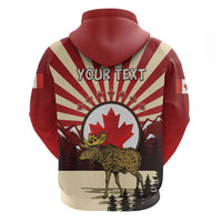 Personalized Canada Maple Leaf Zip Hoodie Moose And Forest Retro Style