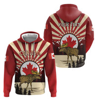Personalized Canada Maple Leaf Zip Hoodie Moose And Forest Retro Style