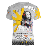 Coretta Scott King Women V-Neck T-Shirt Honoring The Legacy Hand Draw Style