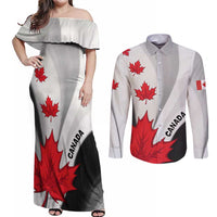 Canada Maple Leaf Couples Matching Off Shoulder Maxi Dress and Long Sleeve Button Shirt Unique Style
