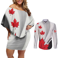 Canada Maple Leaf Couples Matching Off Shoulder Short Dress and Long Sleeve Button Shirt Unique Style