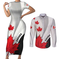 Canada Maple Leaf Couples Matching Short Sleeve Bodycon Dress and Long Sleeve Button Shirt Unique Style