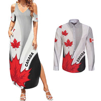 Canada Maple Leaf Couples Matching Summer Maxi Dress and Long Sleeve Button Shirt Unique Style