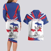 Personalized Haiti Heritage Month Couples Matching Long Sleeve Bodycon Dress and Hawaiian Shirt Negre Marron With Hibiscus