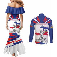 Personalized Haiti Heritage Month Couples Matching Mermaid Dress and Long Sleeve Button Shirt Negre Marron With Hibiscus