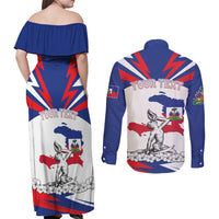 Personalized Haiti Heritage Month Couples Matching Off Shoulder Maxi Dress and Long Sleeve Button Shirt Negre Marron With Hibiscus