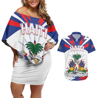 Personalized Haiti Heritage Month Couples Matching Off Shoulder Short Dress and Hawaiian Shirt Negre Marron With Hibiscus