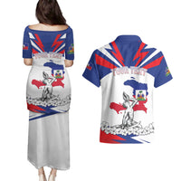 Personalized Haiti Heritage Month Couples Matching Puletasi and Hawaiian Shirt Negre Marron With Hibiscus