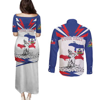 Personalized Haiti Heritage Month Couples Matching Puletasi and Long Sleeve Button Shirt Negre Marron With Hibiscus