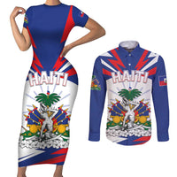 Personalized Haiti Heritage Month Couples Matching Short Sleeve Bodycon Dress and Long Sleeve Button Shirt Negre Marron With Hibiscus