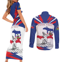 Personalized Haiti Heritage Month Couples Matching Short Sleeve Bodycon Dress and Long Sleeve Button Shirt Negre Marron With Hibiscus