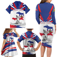 Personalized Haiti Heritage Month Family Matching Long Sleeve Bodycon Dress and Hawaiian Shirt Negre Marron With Hibiscus