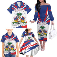 Personalized Haiti Heritage Month Family Matching Off The Shoulder Long Sleeve Dress and Hawaiian Shirt Negre Marron With Hibiscus
