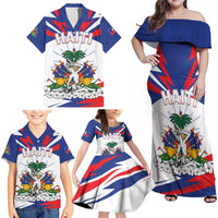 Personalized Haiti Heritage Month Family Matching Off Shoulder Maxi Dress and Hawaiian Shirt Negre Marron With Hibiscus